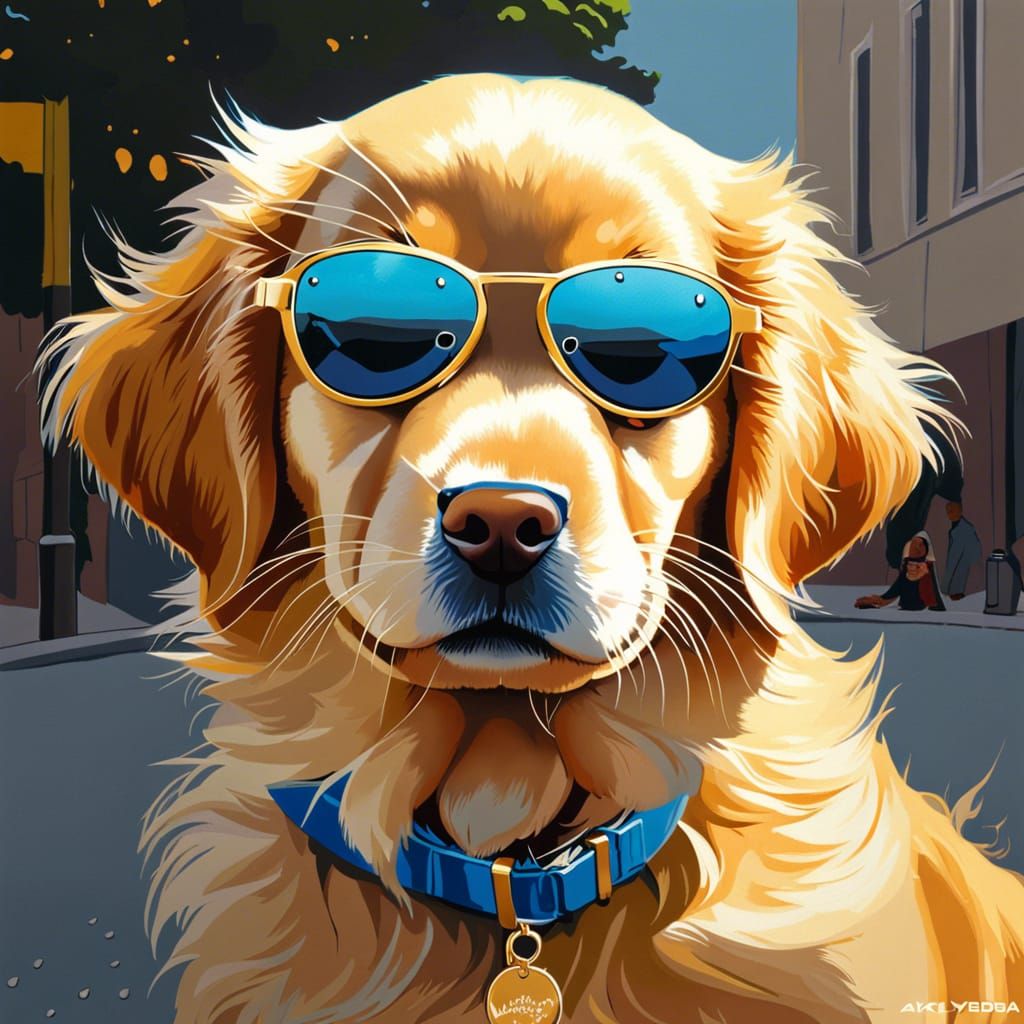 Golden Retriever Puppy in Aviators: Oil Painting