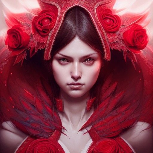 Scarlet Shield Maiden in Rose Armor Portrait