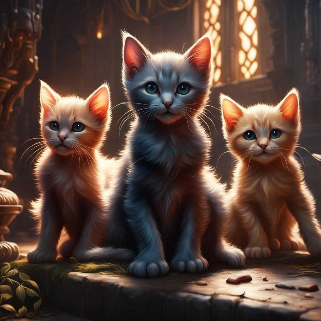 Fantastical Kittens Art: Detailed, Colorful, 8K Resolution