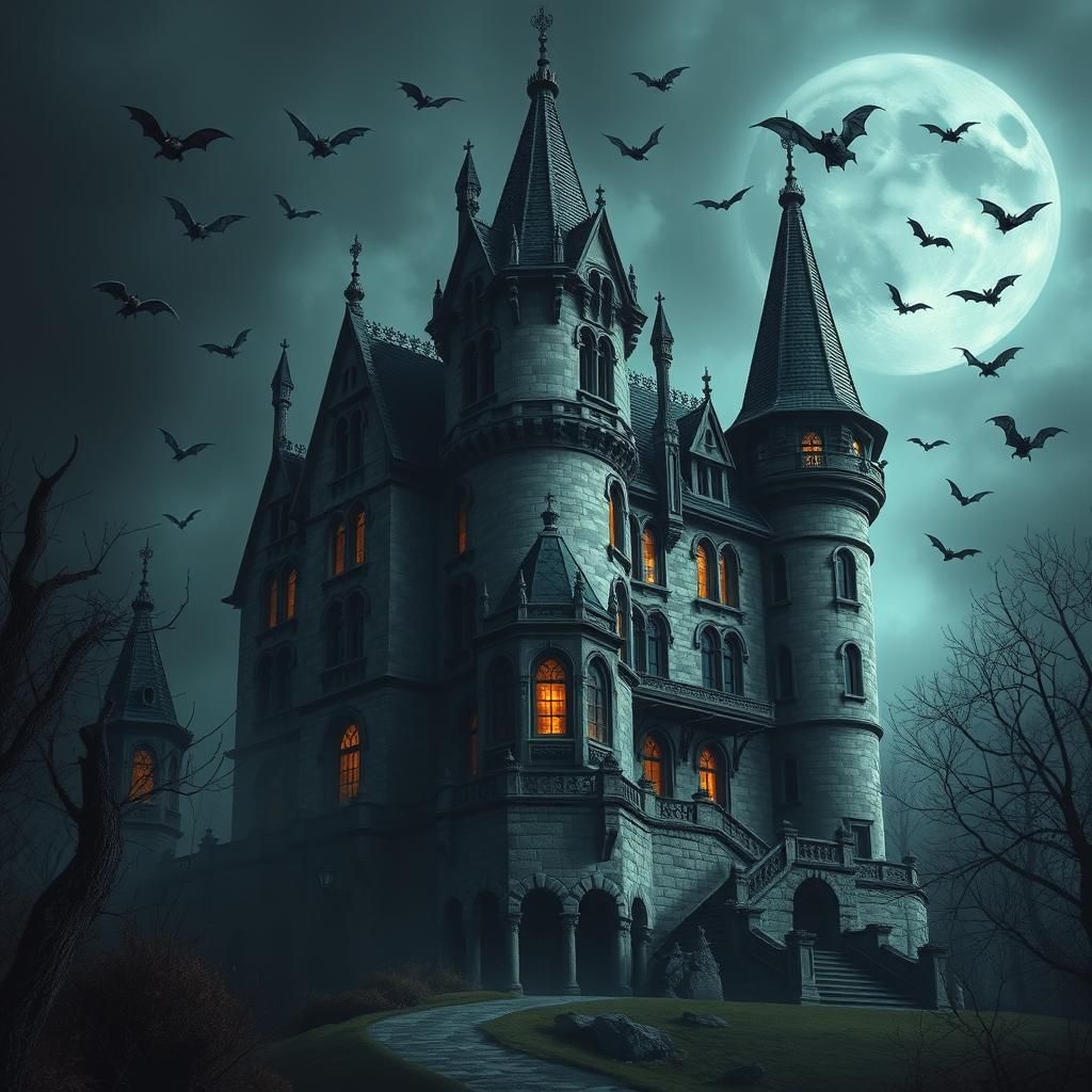 American Gothic Castle Shrouded in Darkness