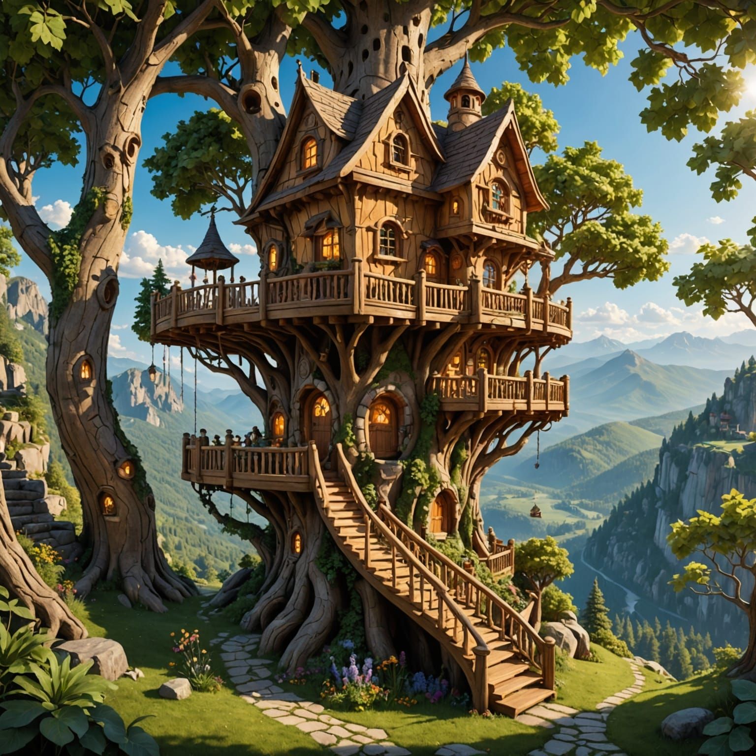 Majestic Cheese Treehouse on a Mountain Peak