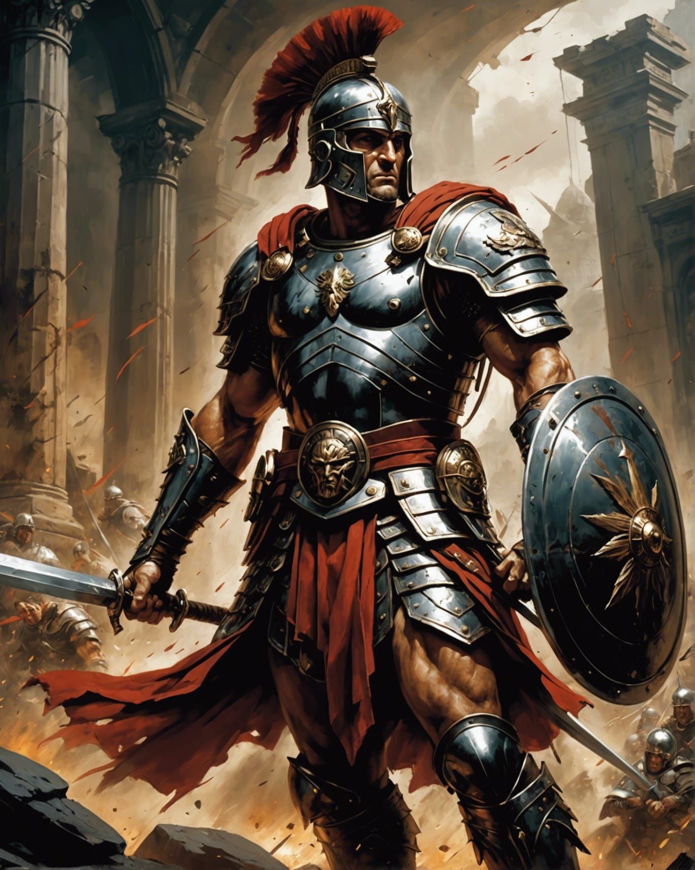 Epic Roman Centurion in Cel-Shaded Manga Style