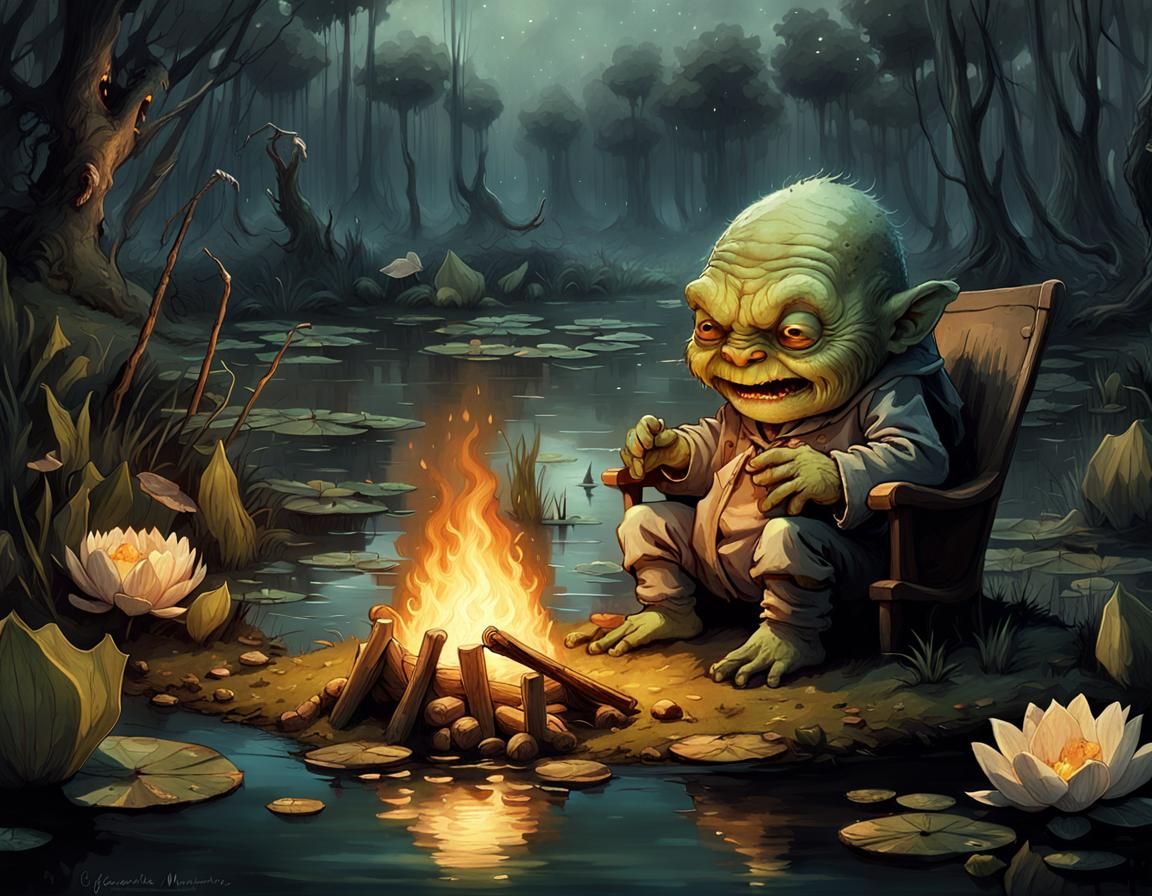Cute Swamp Monster Chibi by Night