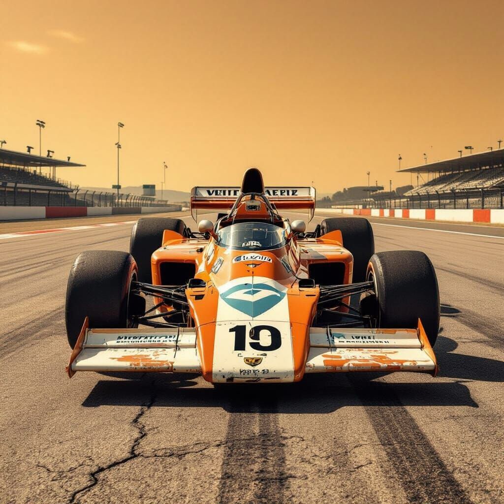 Dystopian 1970s F1 Racer in Cinematic Light
