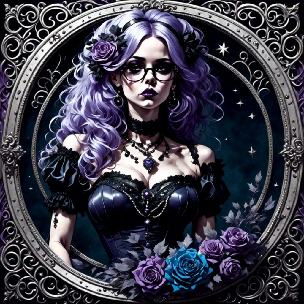 Ethereal Gothic Anime Witch in Cosmic Setting