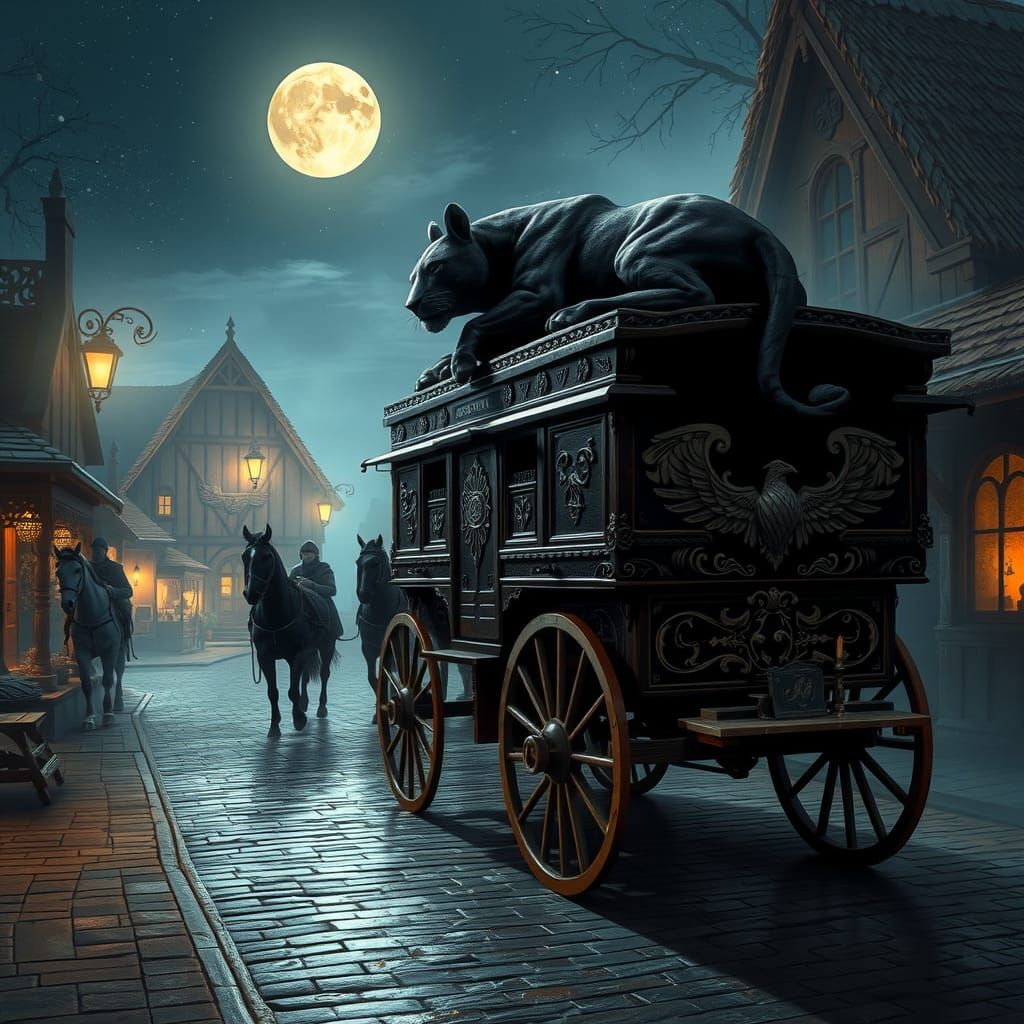 Medieval Noble's Wagon in Skyrim Market at Night