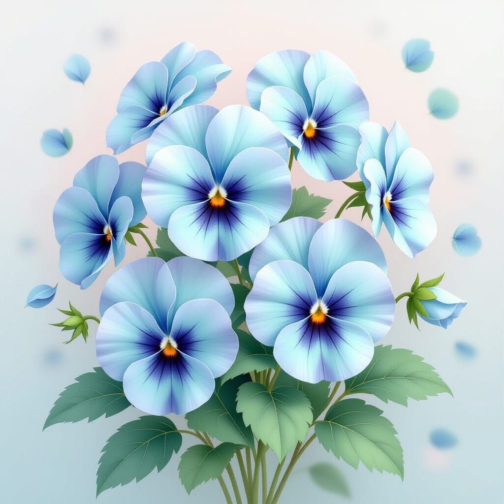 Hyperrealistic Pansies in Ethereal Watercolor Style