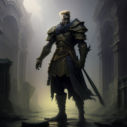 Dark Fantasy Guile in Ancient Ruins, in Greg Rutkowski and A...