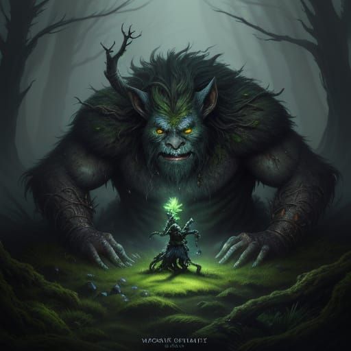 Trolls in Dark Forest: Detailed Digital Painting