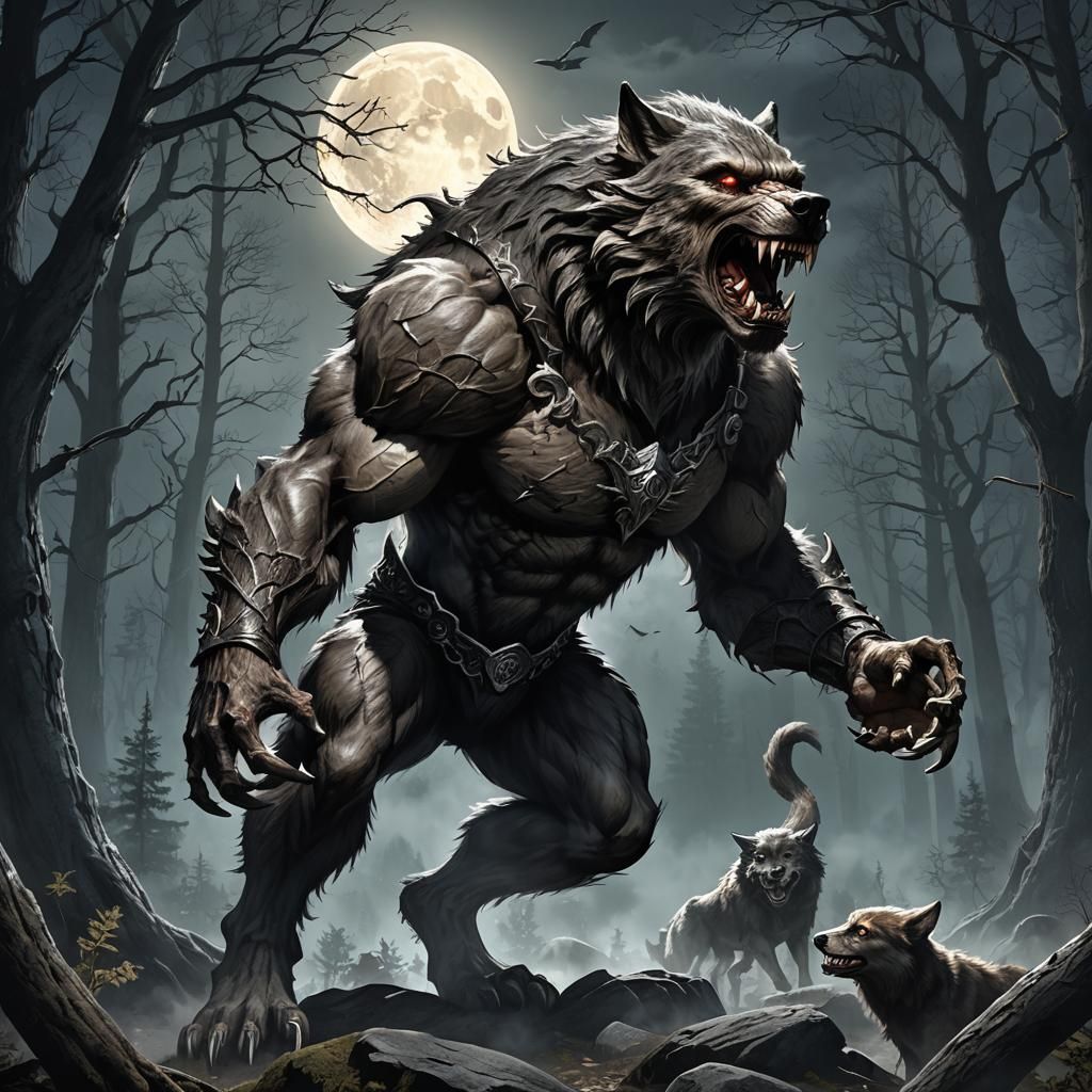 Werewolf Transformation Under the Moon, Fantasy Art