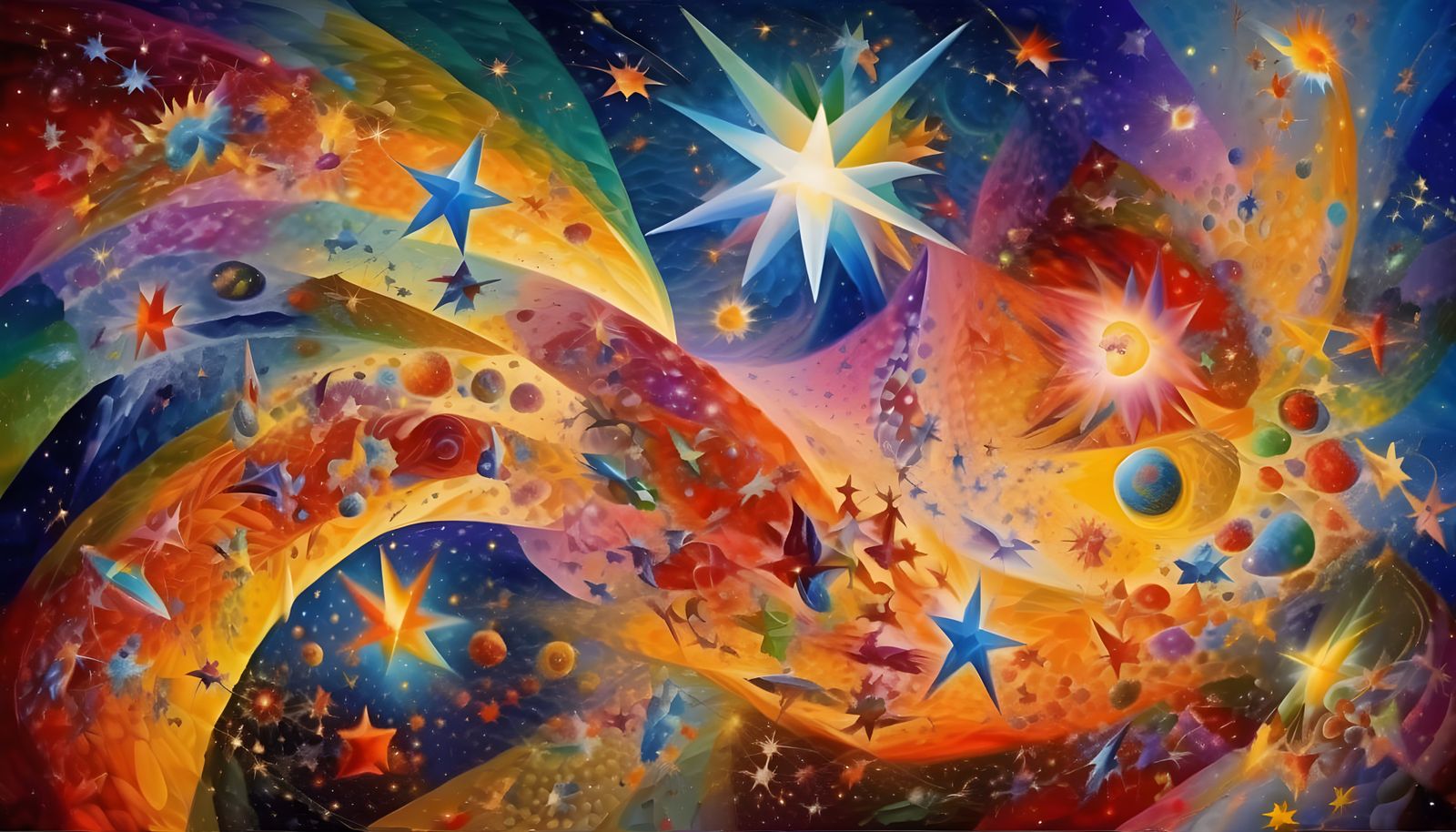 Stars Travel Cosmic Vortex: Chagall Oil Painting