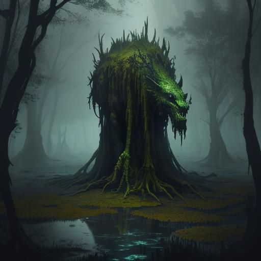 Eerie Swamp Creature Concept Art in Unreal Engine 5 Style