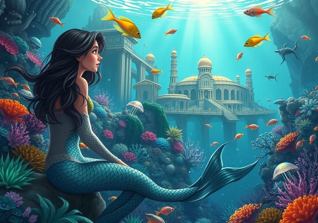Magical Underwater City with Mermaid