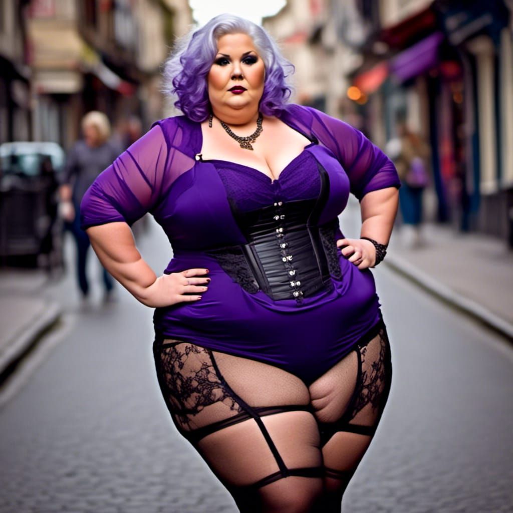 Curvy Granny in Black Skirt on City Street