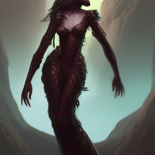 Anthropomorphic Snake in Dark Dress: Fantasy Concept Art