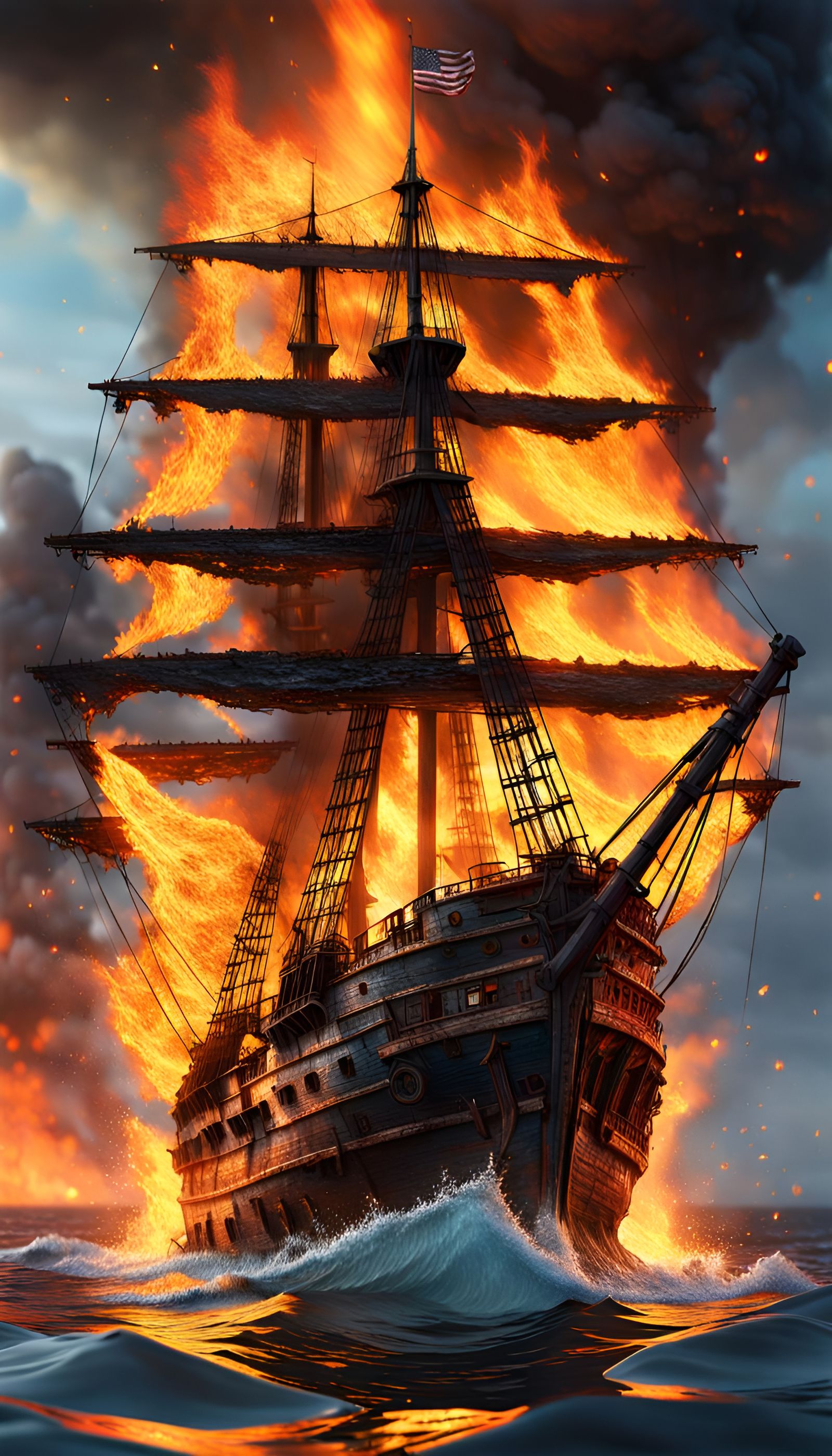 Flaming Ghost Ship Digital Illustration