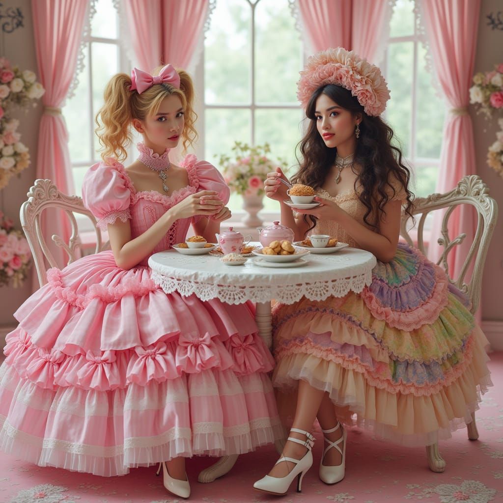 Girly Girls in Whimsical Victorian Tea Party Setting