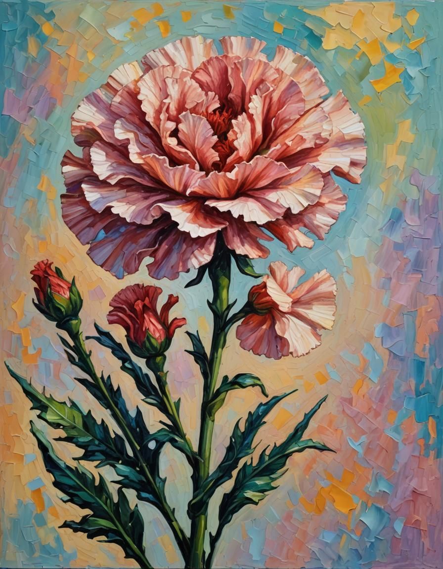 Expressionist Pink Carnation Impasto Oil Painting