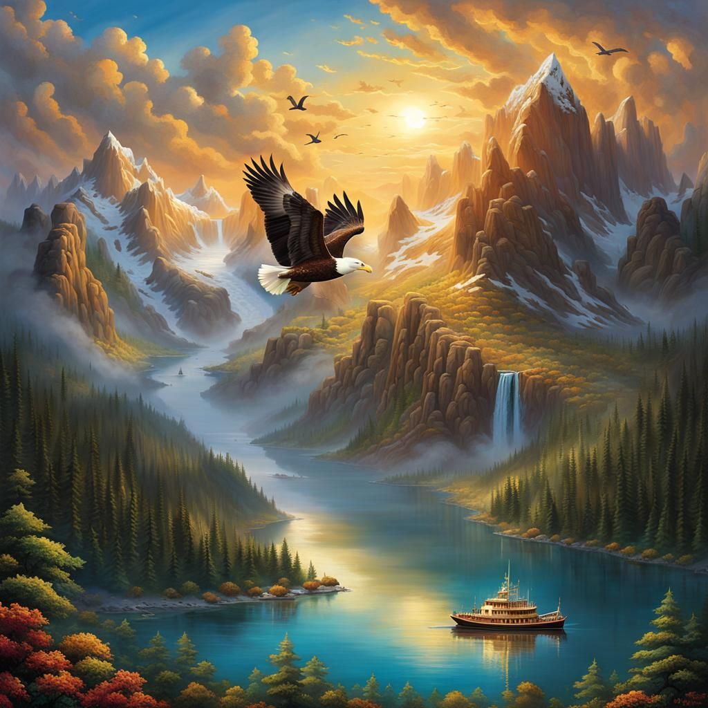 Surreal Atlantis: Eagles, Geese, and Crumbling Foundations