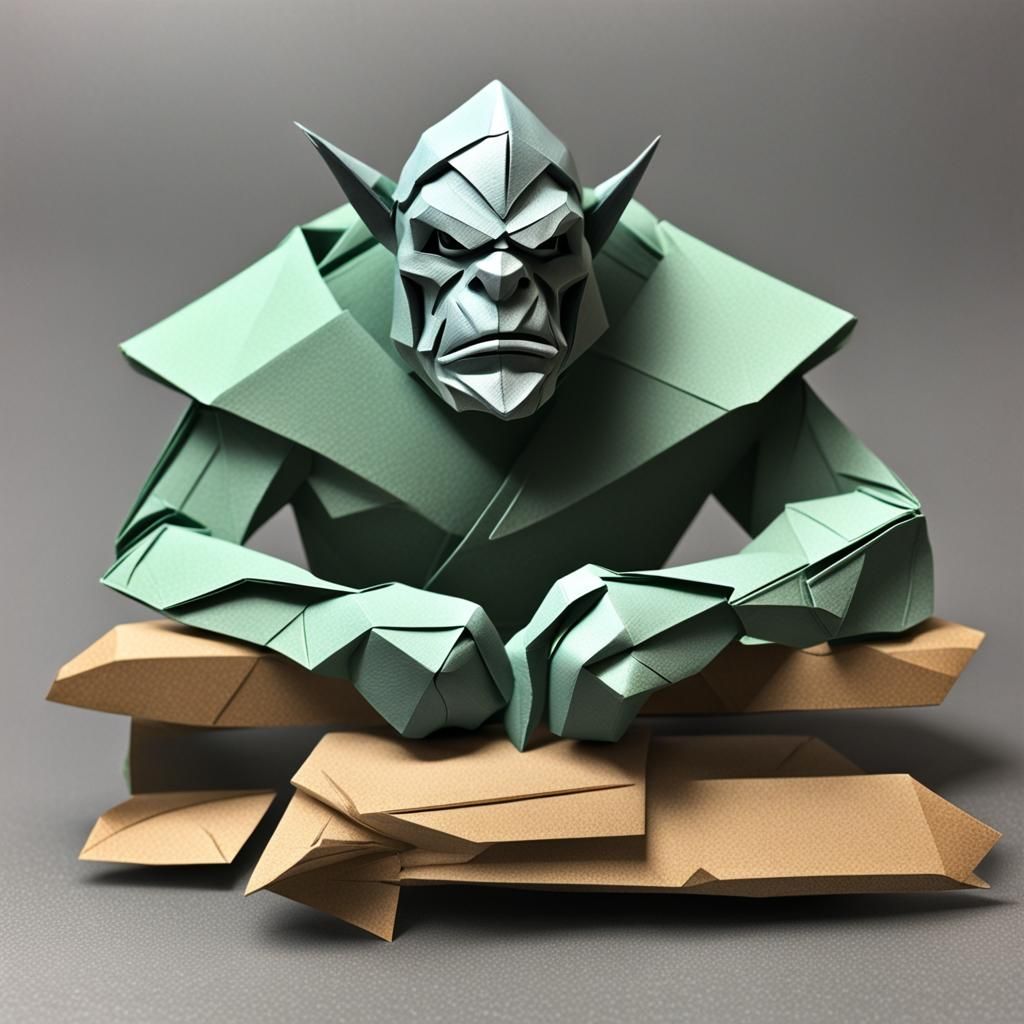 Origami Orc on Raw Wood Table