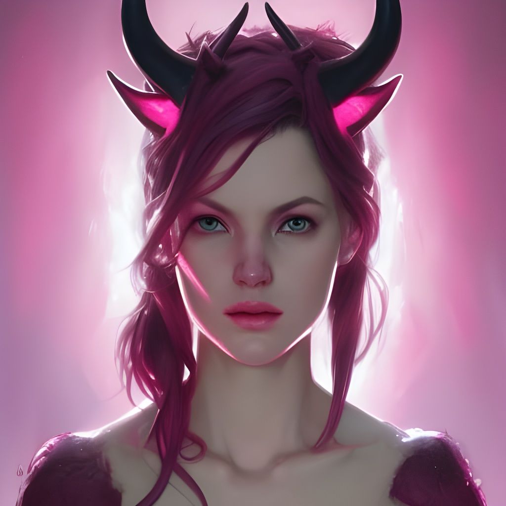 Detailed Portrait of a Pink Horned Demon