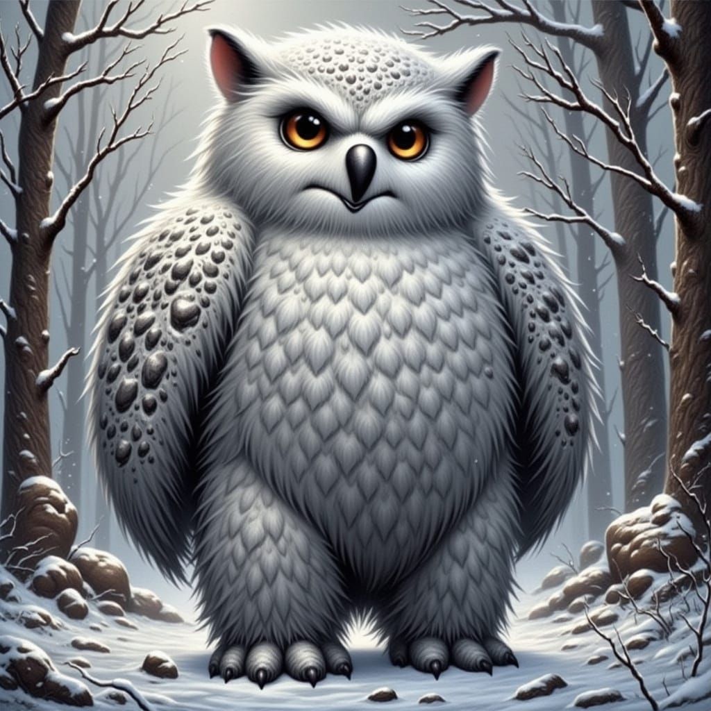 Majestic Snow Owlbear with Unyielding Glare