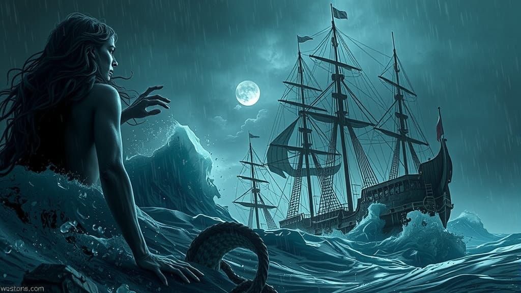 Menacing Mermaid Emerges from Raging Sea