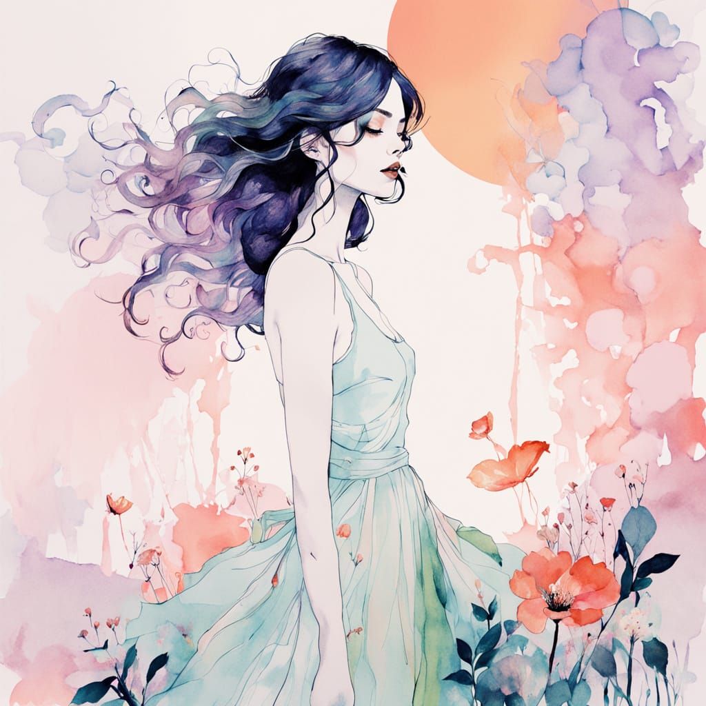 Ethereal Watercolor Nymphs in Dreamlike Setting