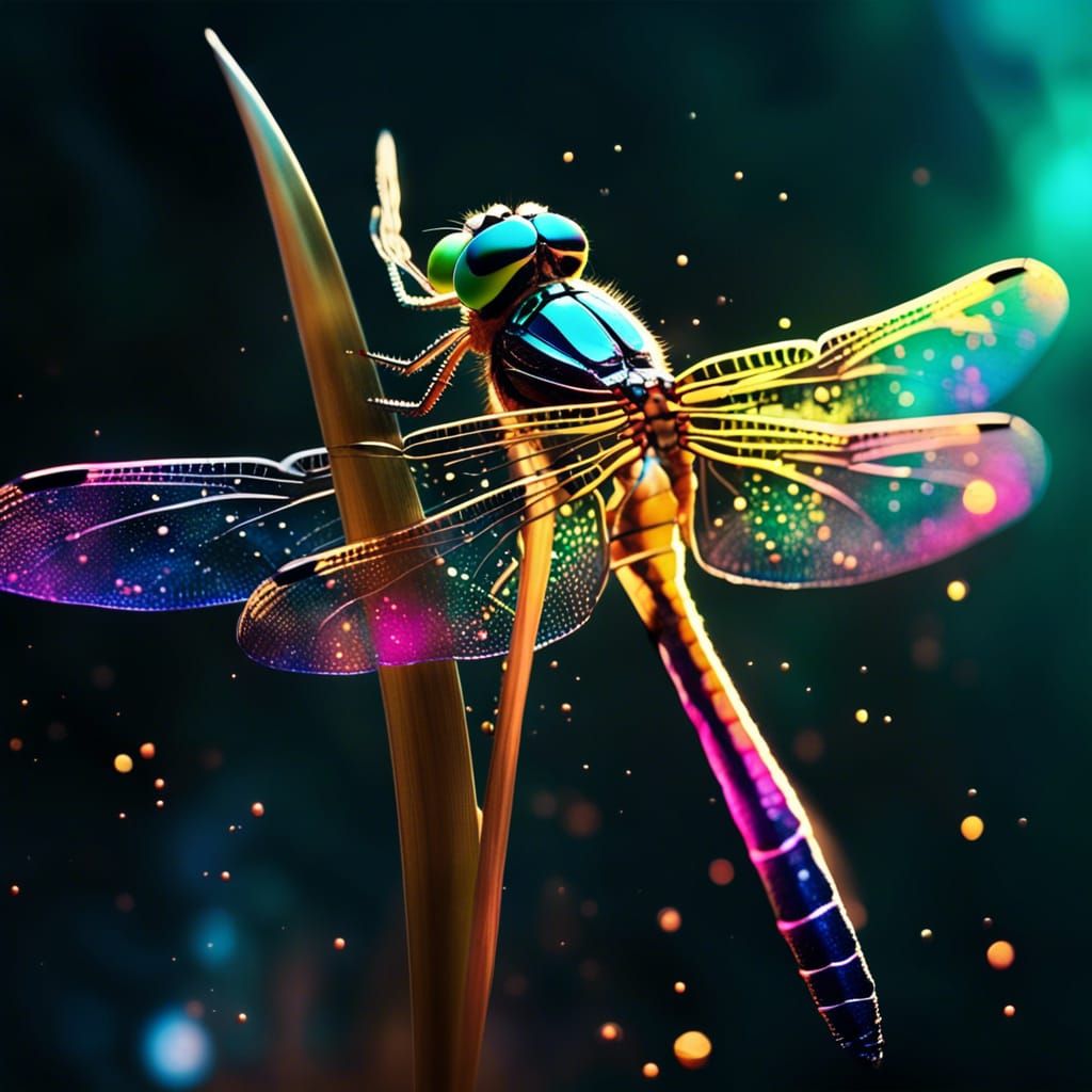 Luminescent Dragonfly in Hyperrealistic Splash Art