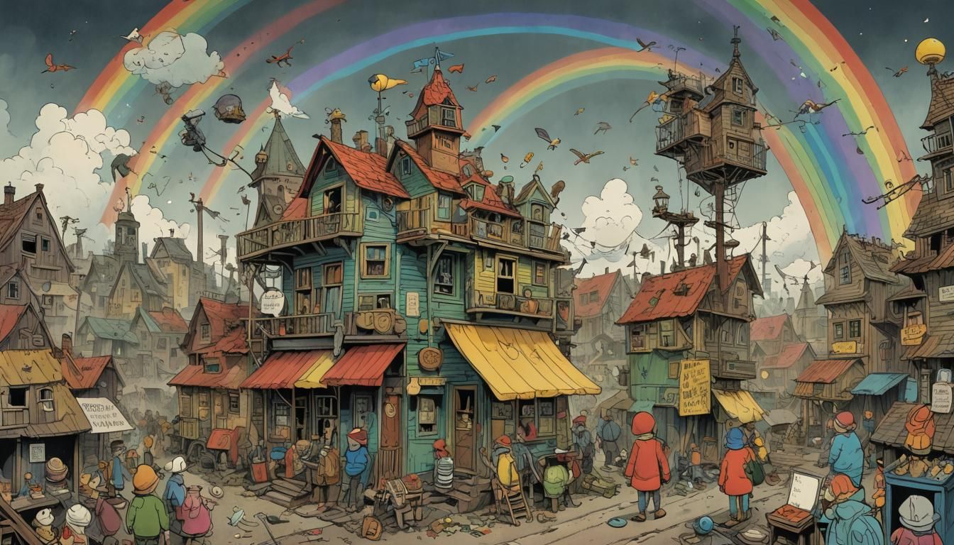Post-Apocalyptic Rainbow Connection in Cartoon Style