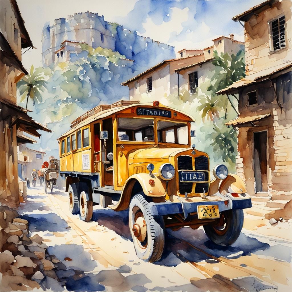 Travel Scene Watercolor in Gurney Style