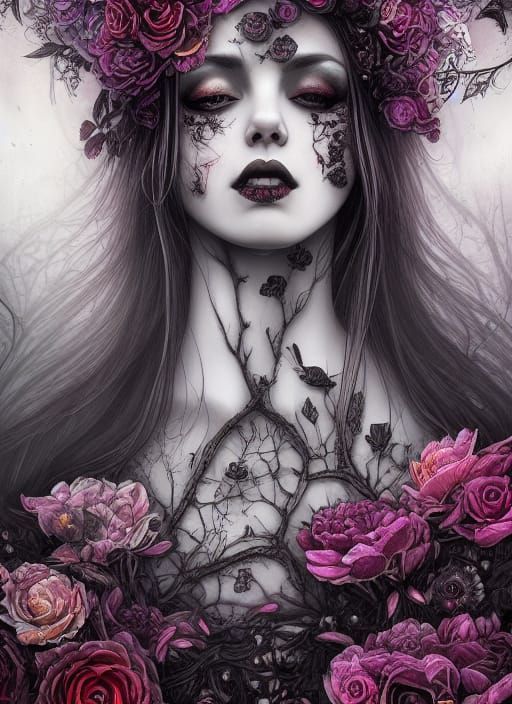 Gothic Horror: Woman with Fractal Flowers in Ditch