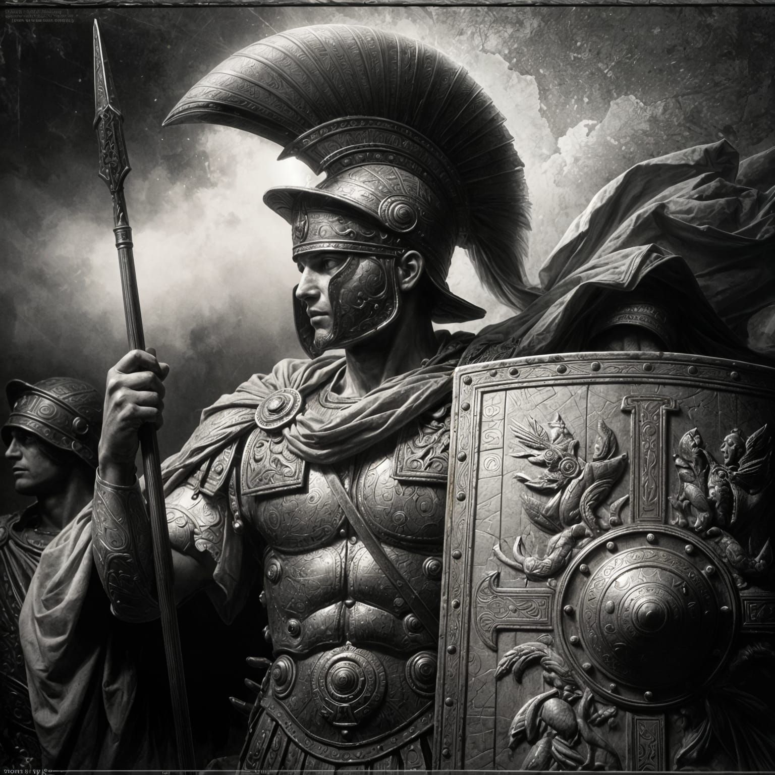 Roman Centurion in Neo-Classical Style with Intricate Detail...