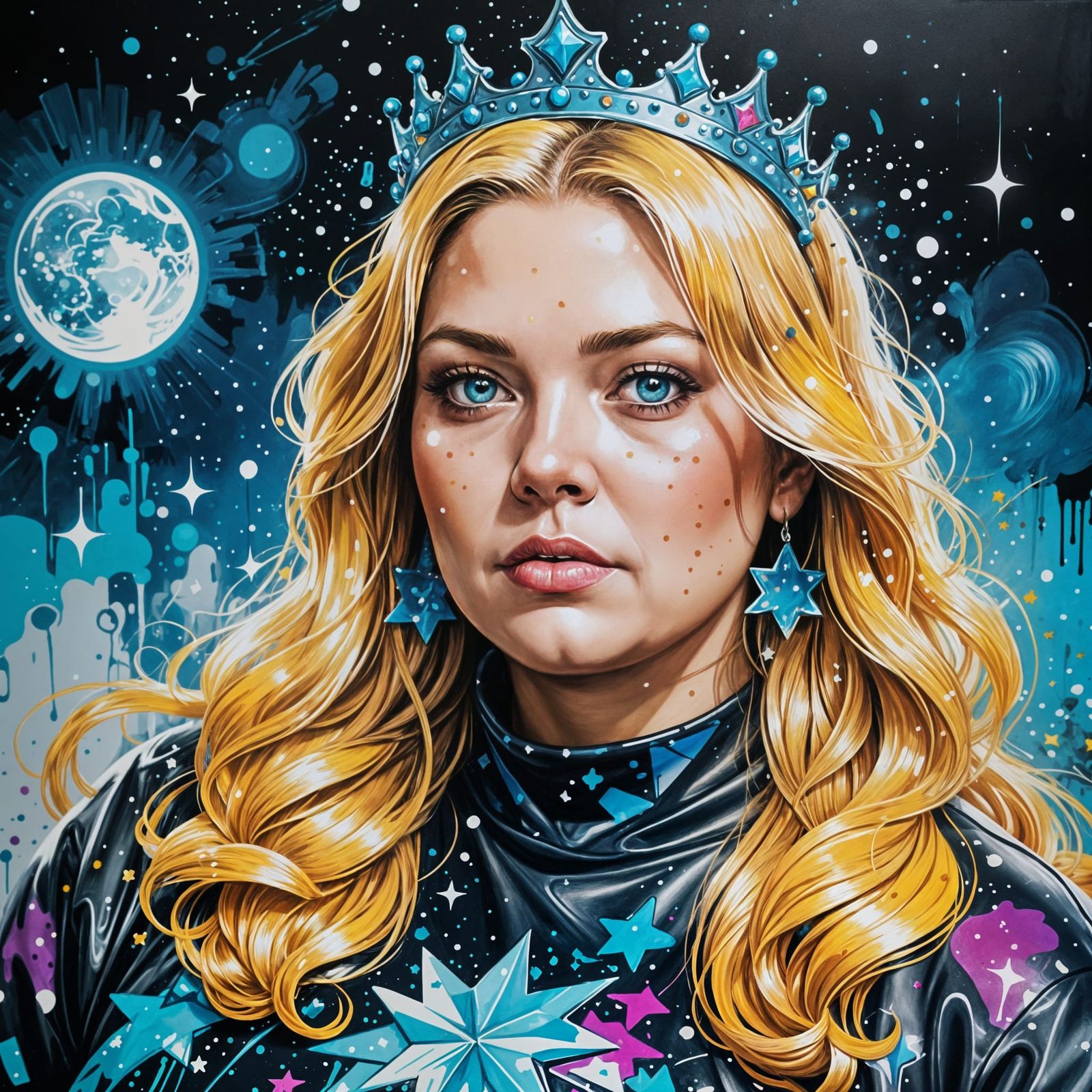 Starlight Woman: Vibrant Graffiti Art Portrait