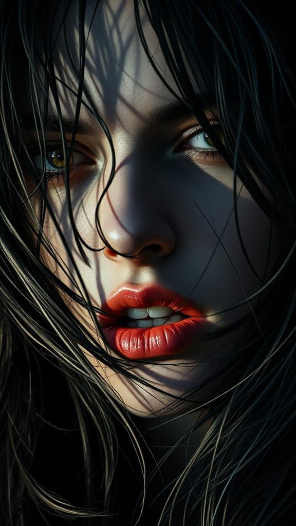 Dreamlike Portrait in Moody, High-Contrast Lighting