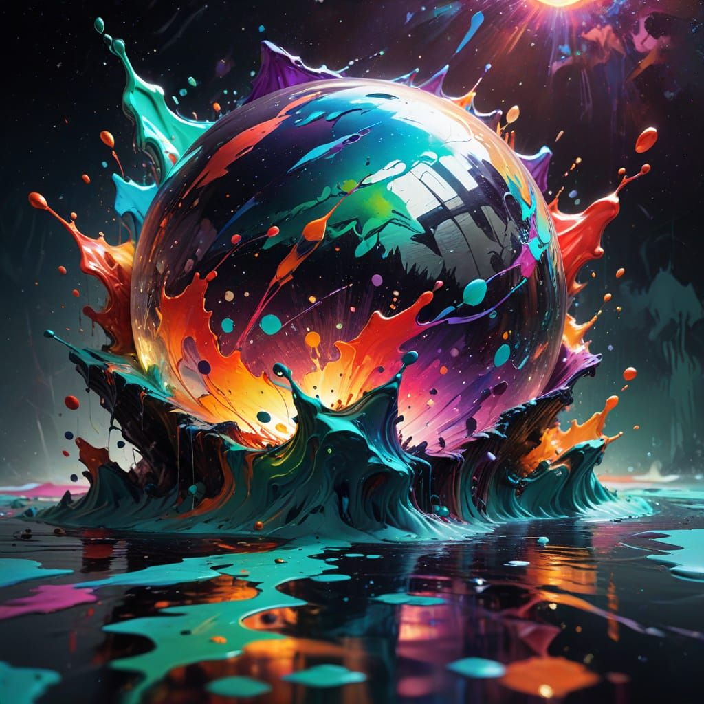 Light Refracting Through Floating Prism as Graffiti Art