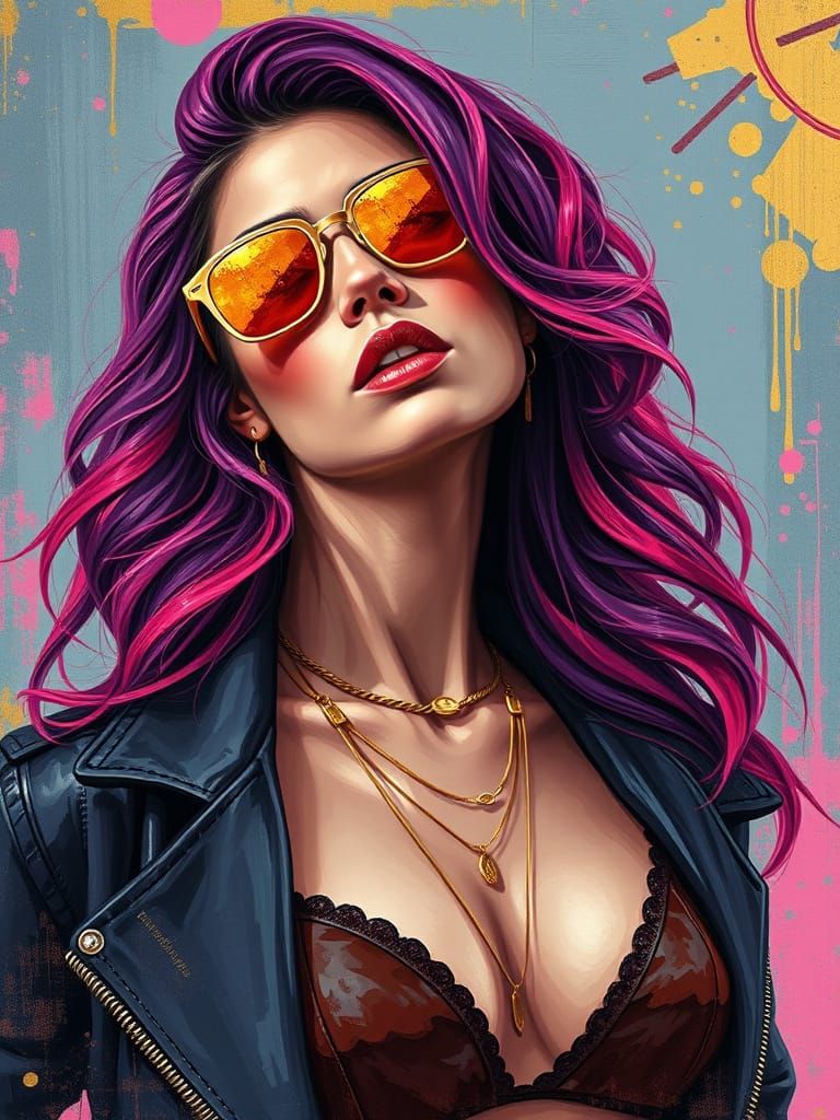 Glamorous Woman in Vibrant Oil Painting Style