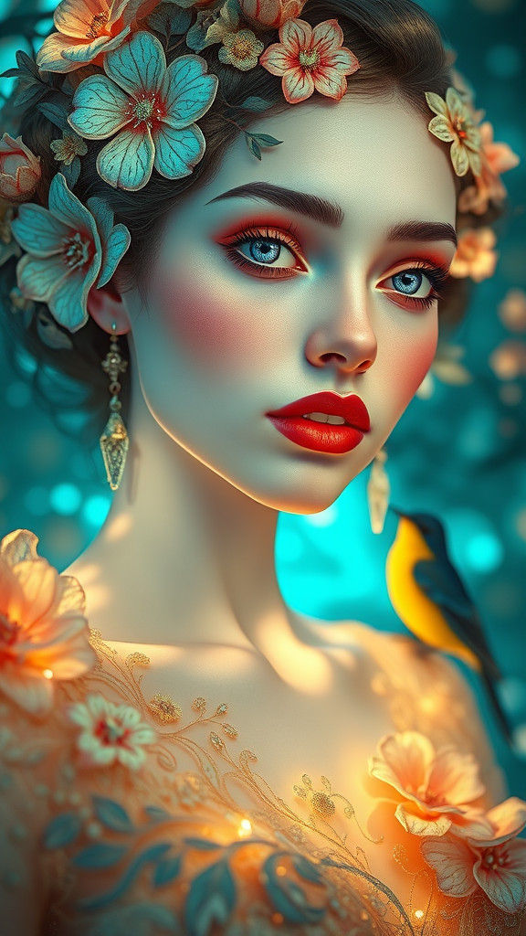 Luminous Woman with Flowers: Expressionist Surrealism