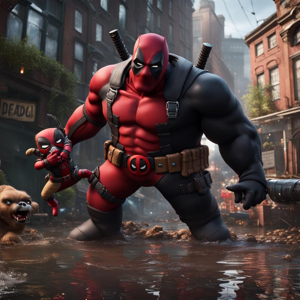 Peter Griffin and Deadpool vs Venom: Detailed Matte Painting
