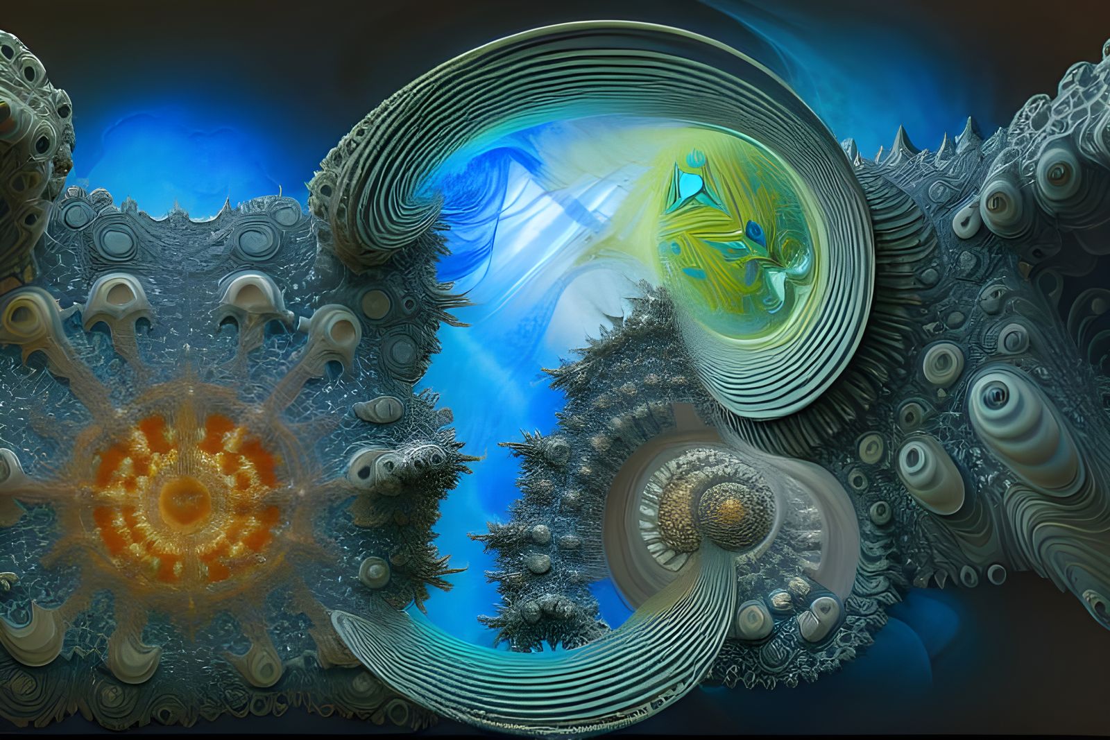 Abstract Fractal Painting with Geometric and Celestial Eleme...