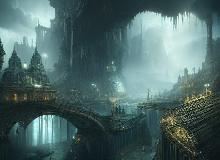 Detailed Sci-Fi City in Digital Matte Painting Style