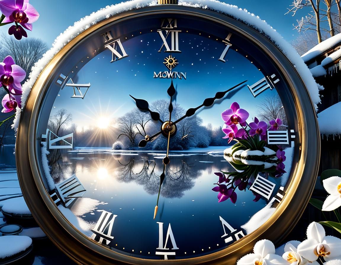 Girl with Clock on Frozen Pond, Hyperdetailed