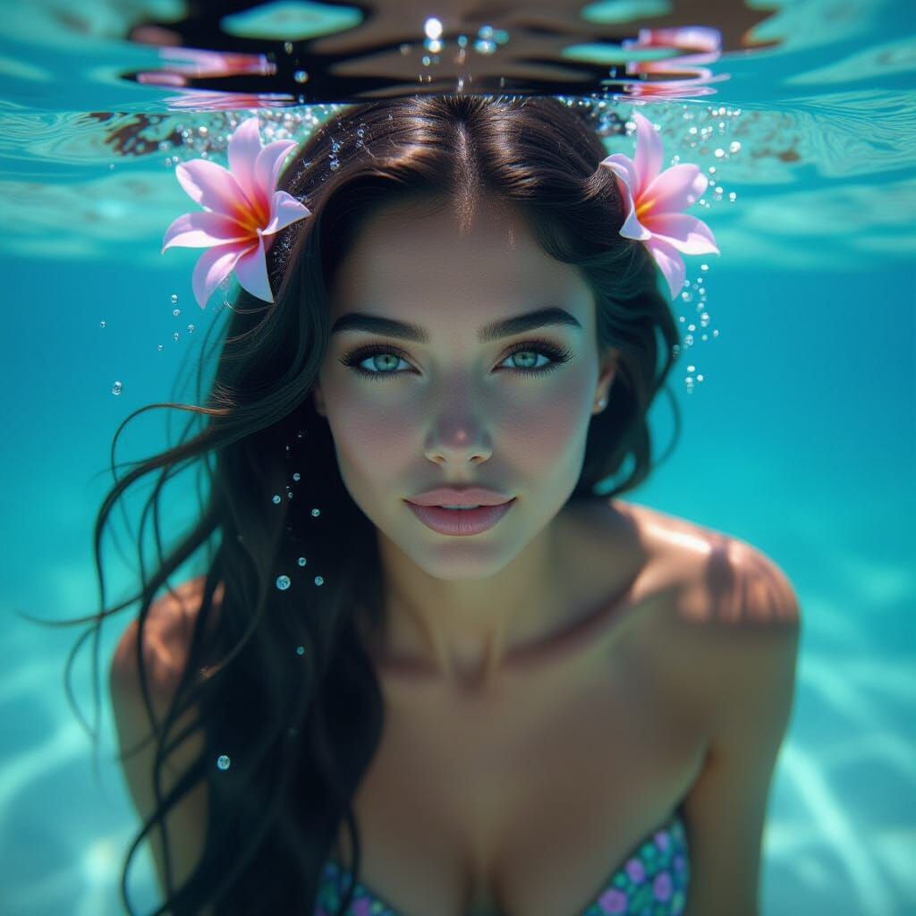 Naturist Mermaid Swimming in Azure Water