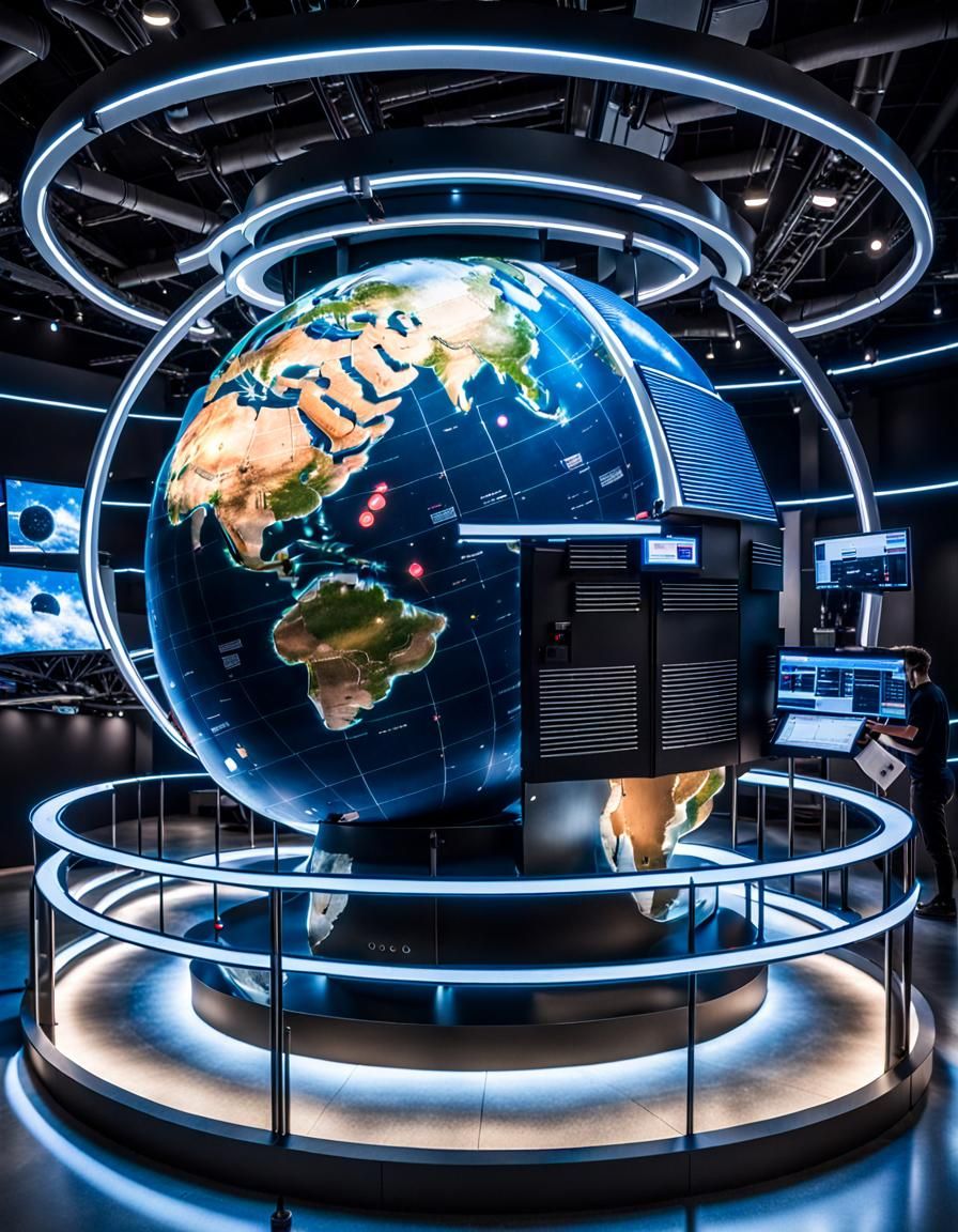 Futuristic SpaceHub Exhibit with AI Technology