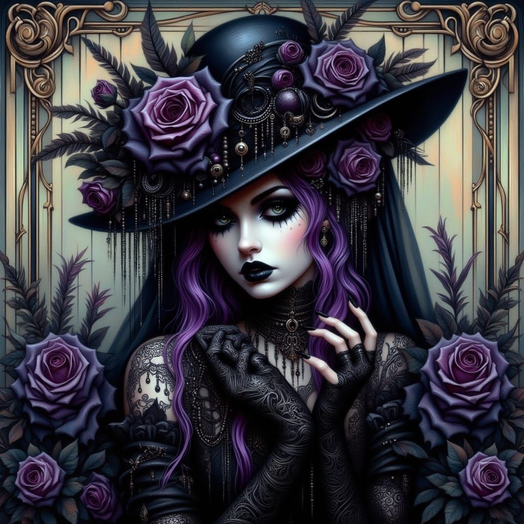 Romantic Goth Punk Woman with Spider and Roses