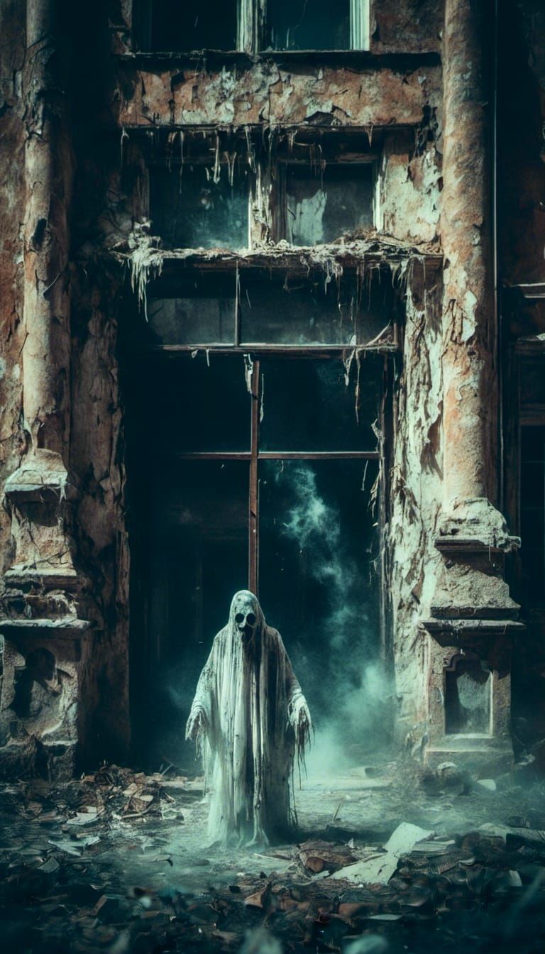 Ethereal Ghost Apparition in Hotel Lobby