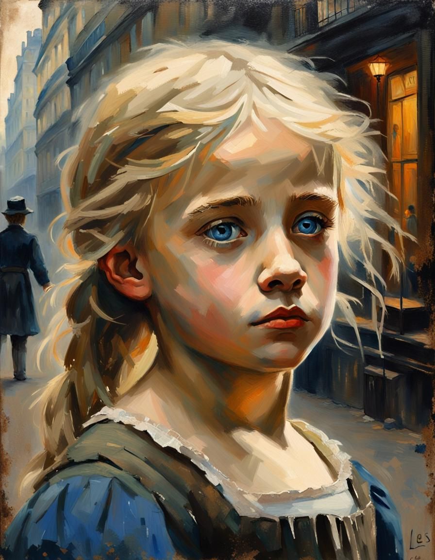 Cosette: Oil Portrait of Ragged Girl in Paris
