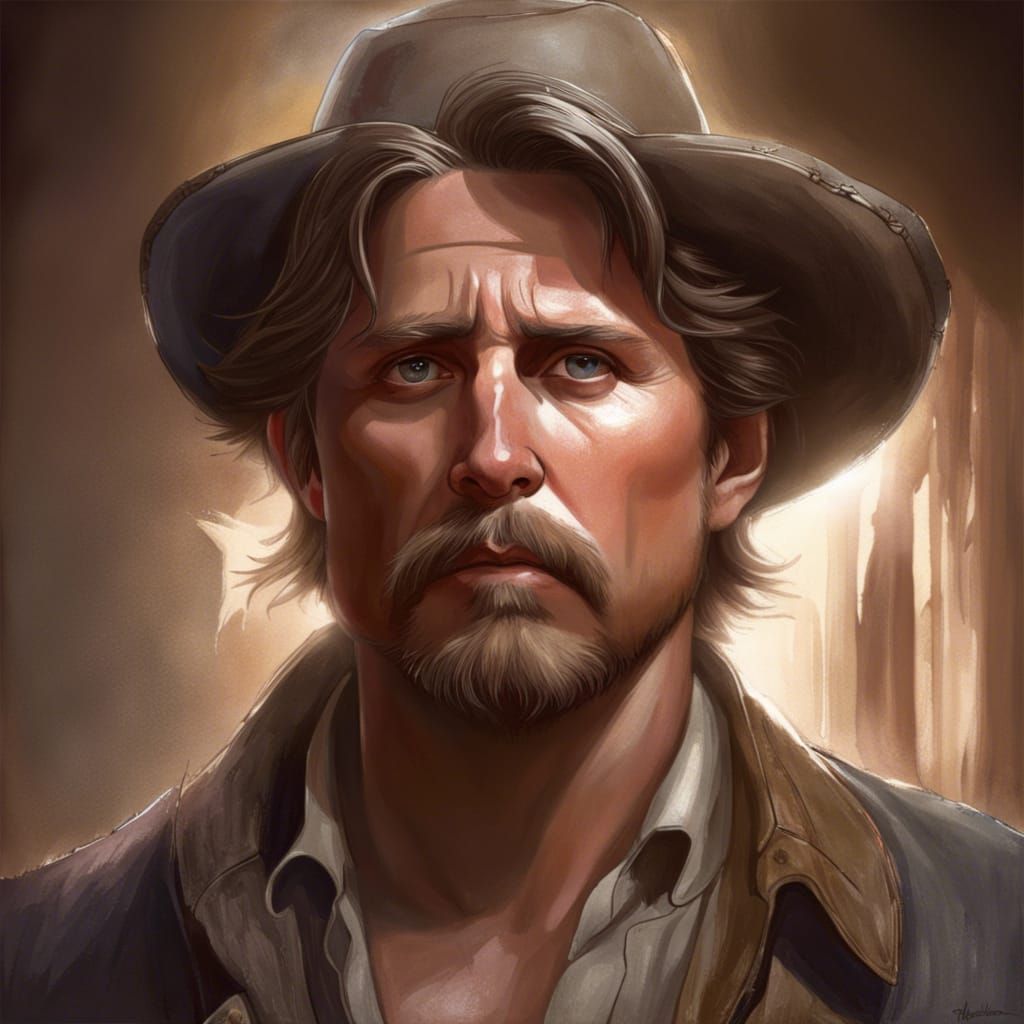 Outlaw Portrait in Ghost Town, Hyperdetailed Art