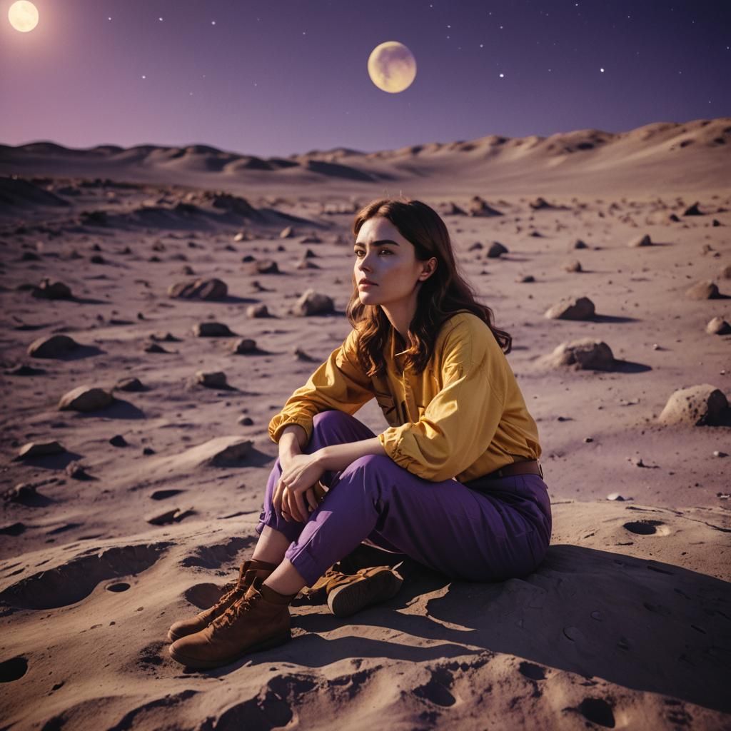 Woman on Moon Observing Earth: Cinematic Digital Art