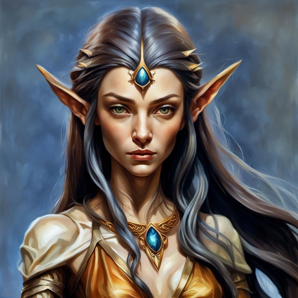 Proud Elven Woman Portrait in Fantasy Art Style